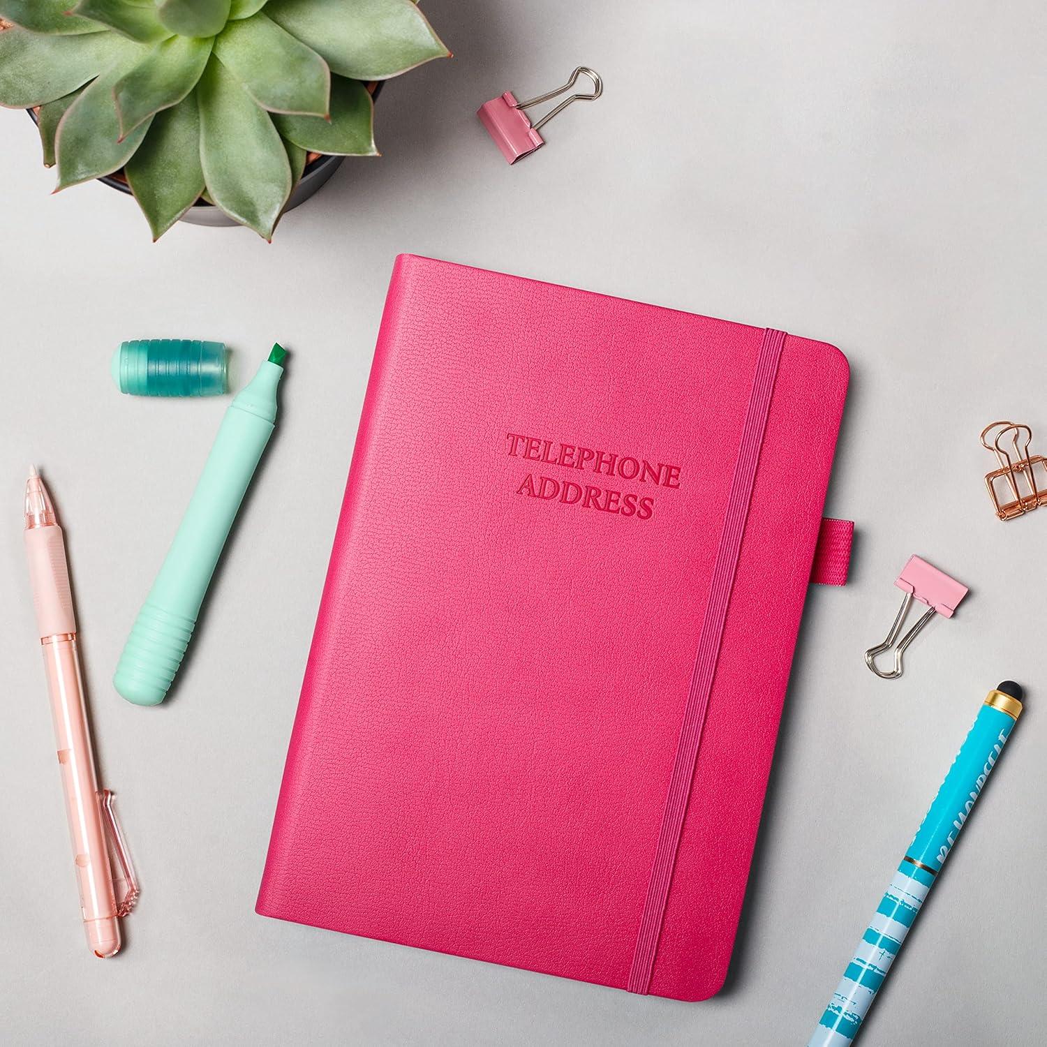 image:imageLegend Planner Address Book with Alphabetical Tabs Telephone Contacts Book for Phone Numbers Addresses Passwords Medium Hot PinkHot Pink
