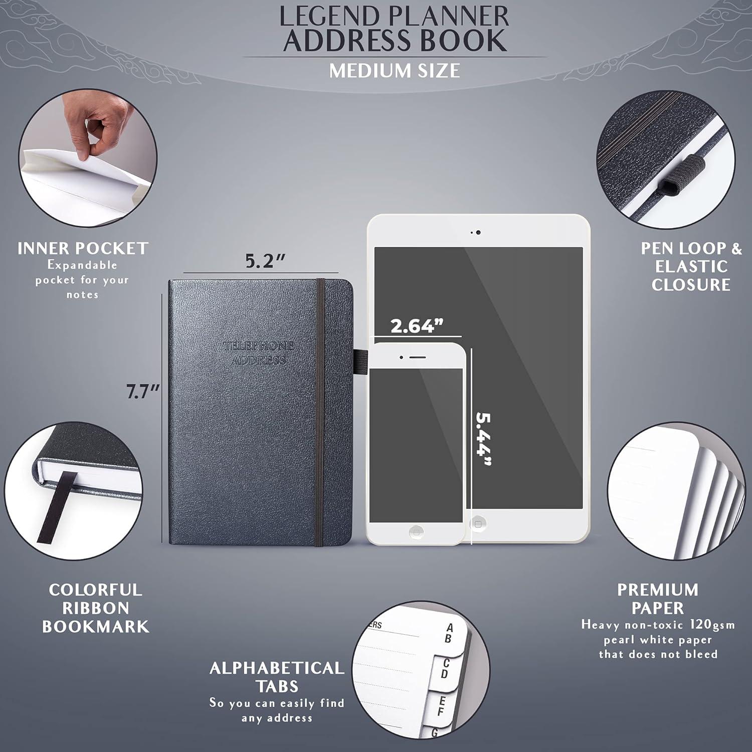 image:imageLegend Planner Address Book with Alphabetical Tabs Telephone Contacts Book for Phone Numbers Addresses Passwords Medium Hot PinkMystic Gray