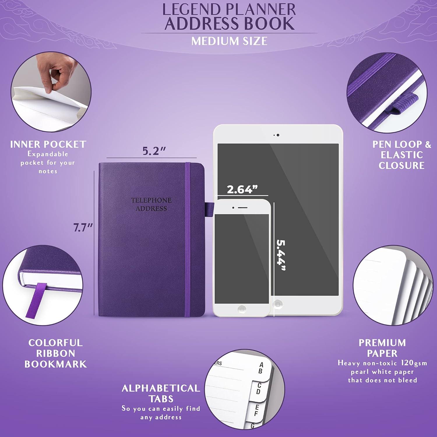 image:imageLegend Planner Address Book with Alphabetical Tabs Telephone Contacts Book for Phone Numbers Addresses Passwords Medium Hot PinkPurple