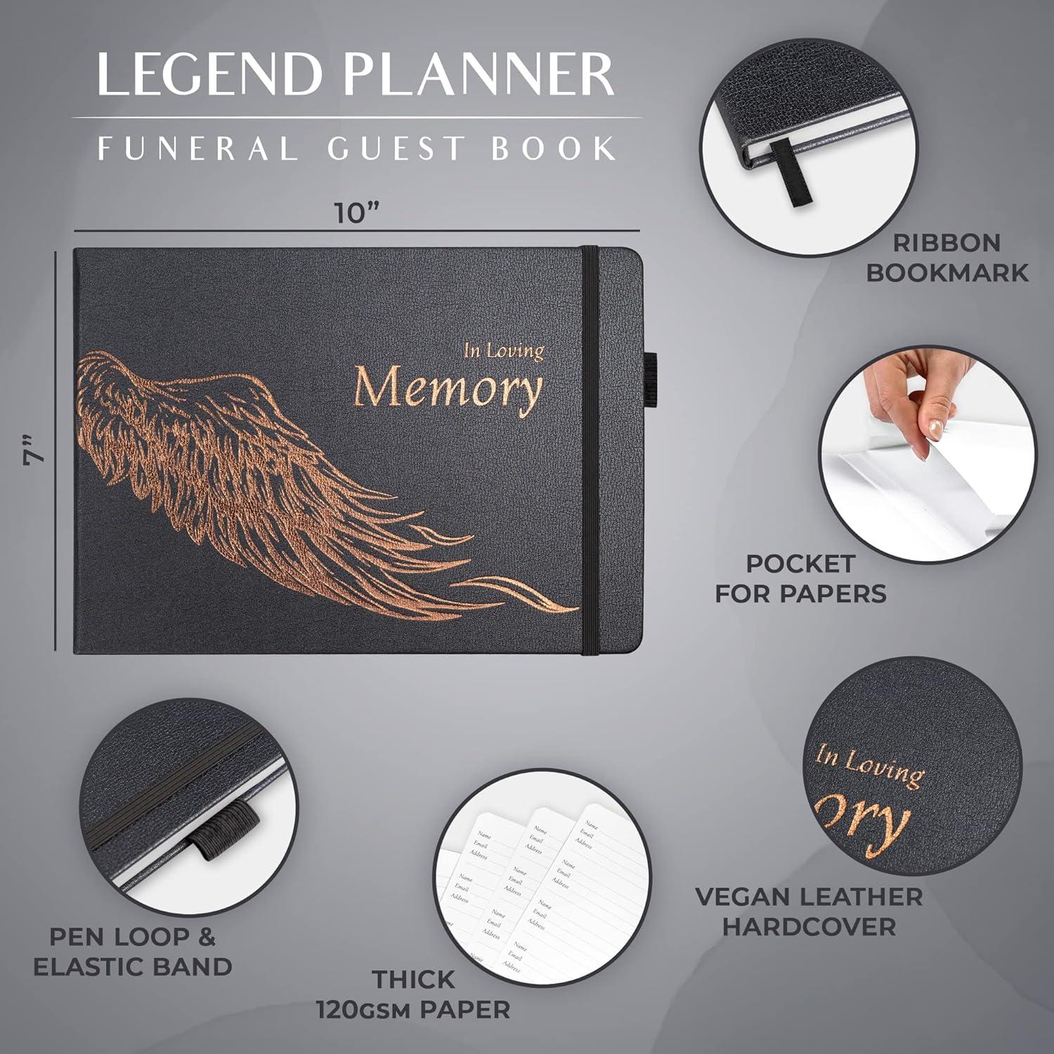 image:imageLegend Planner Funeral Guest Book for Memorial Service Hard Cover Celebration of Life Guest Book Memorial Book for Funeral Signing 600 Guest Entries Hardcover 10 x 7 Mystic Gray