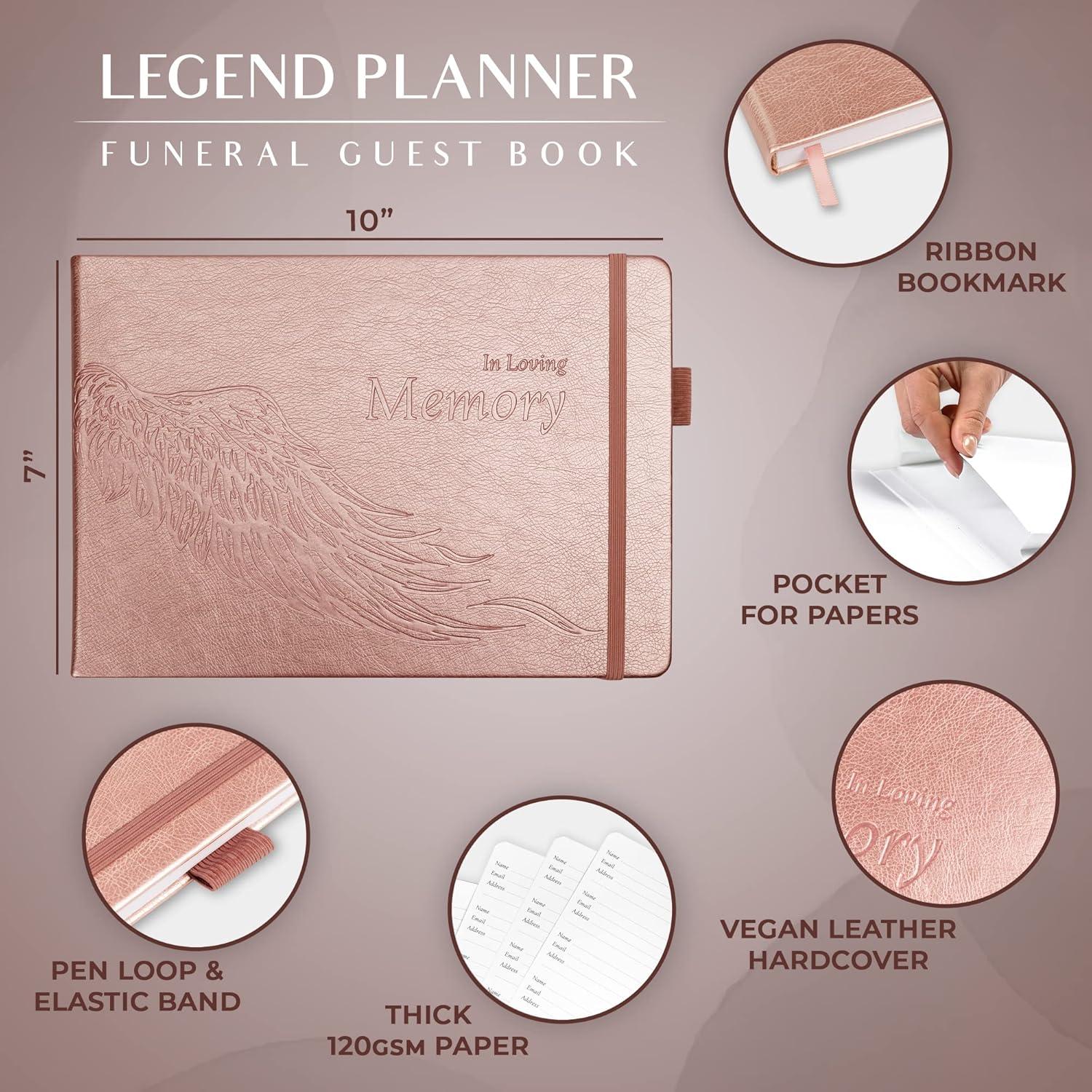 image:imageLegend Planner Funeral Guest Book for Memorial Service Hard Cover Celebration of Life Guest Book Memorial Book for Funeral Signing 600 Guest Entries Hardcover 10 x 7 Rose Gold