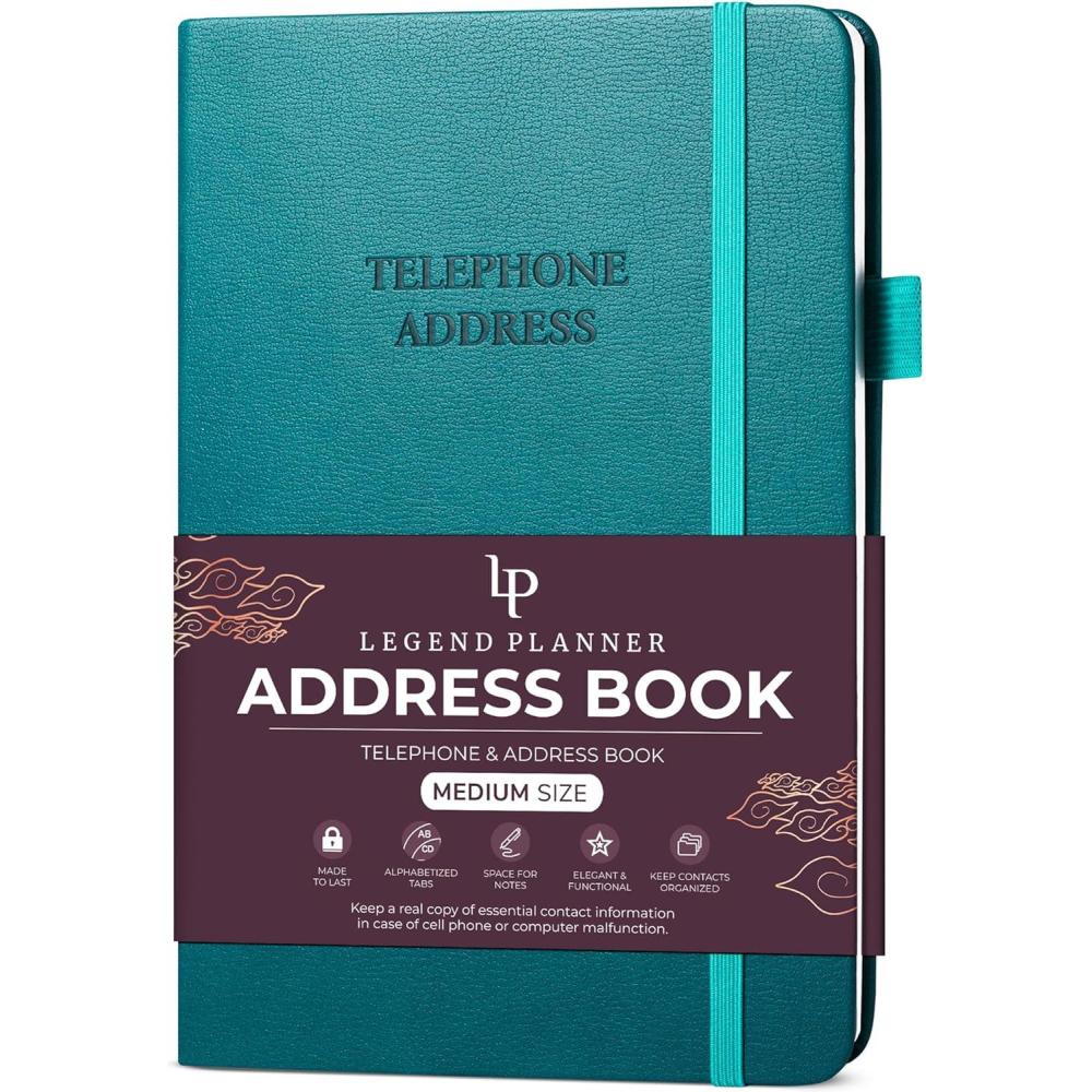image:imageLegend Planner Address Book with Alphabetical Tabs Telephone Contacts Book for Phone Numbers Addresses Passwords Medium Hot PinkDark Teal