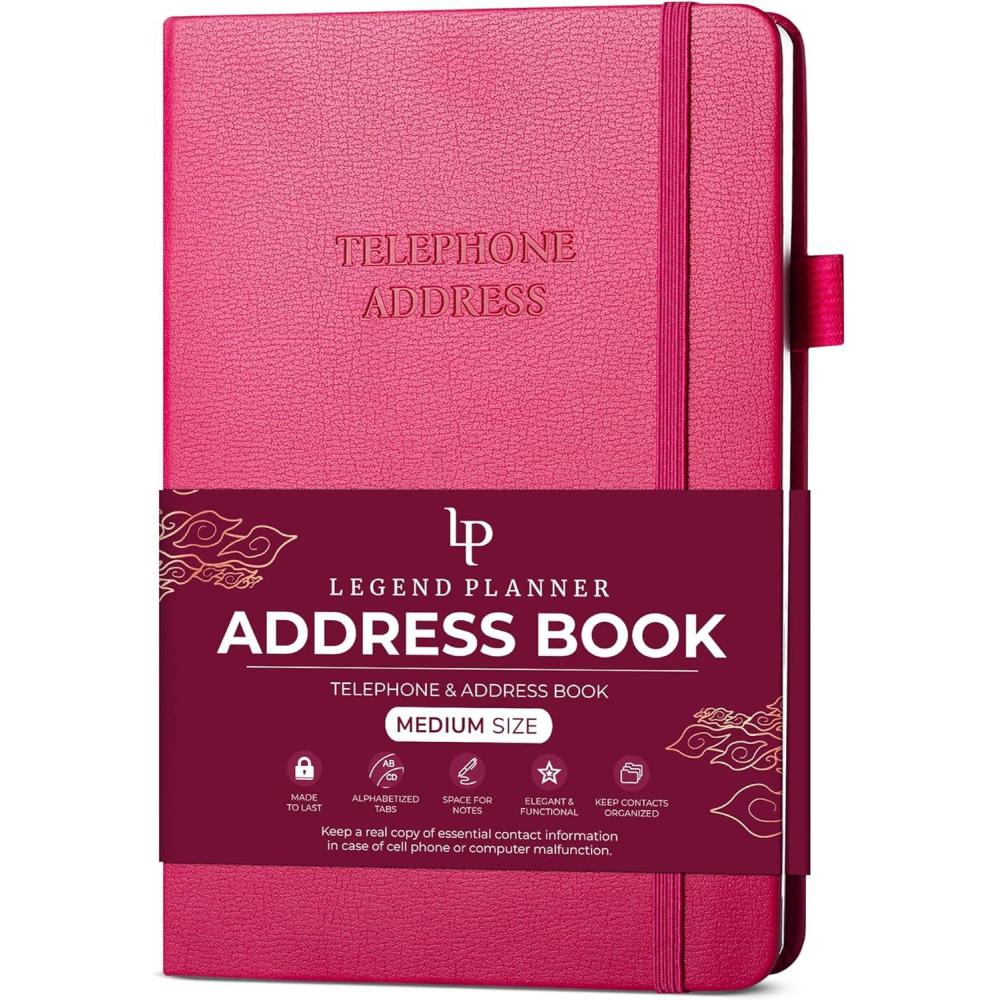 image:imageLegend Planner Address Book with Alphabetical Tabs Telephone Contacts Book for Phone Numbers Addresses Passwords Medium Hot PinkHot Pink