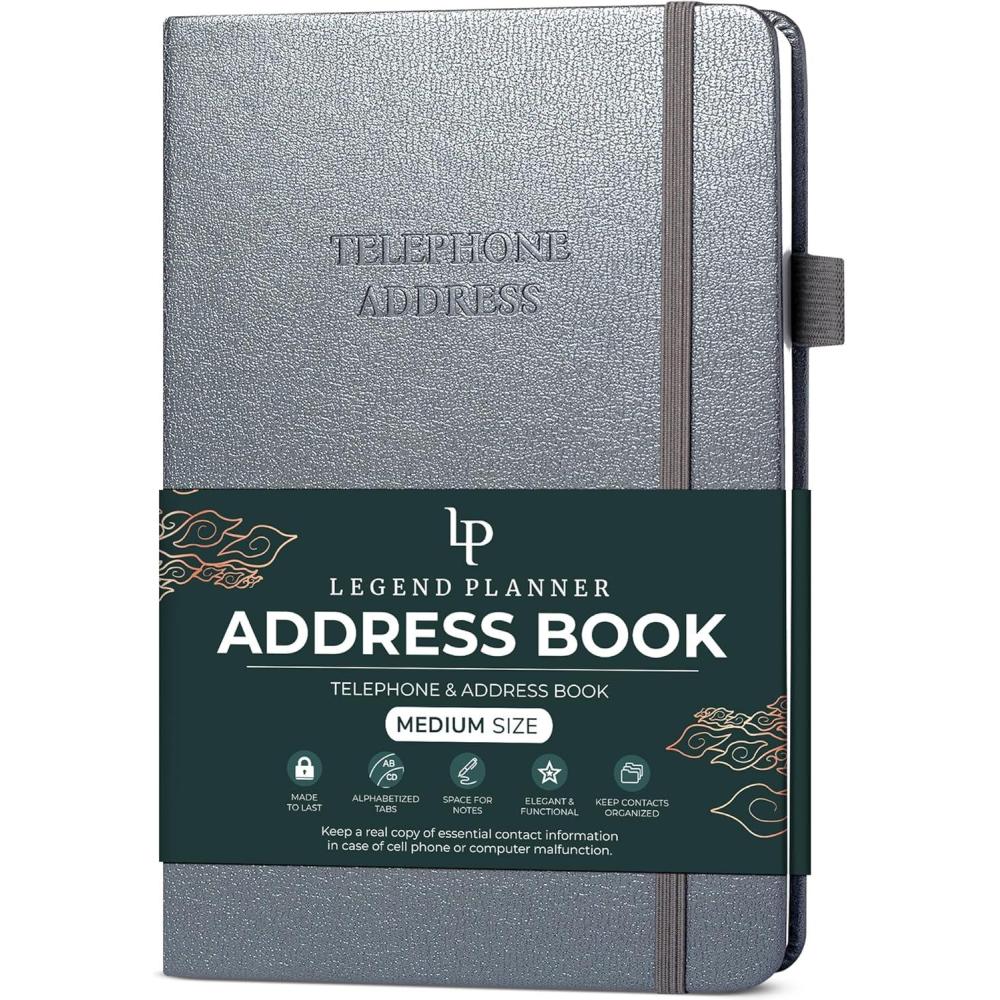 image:imageLegend Planner Address Book with Alphabetical Tabs Telephone Contacts Book for Phone Numbers Addresses Passwords Medium Hot PinkMystic Gray