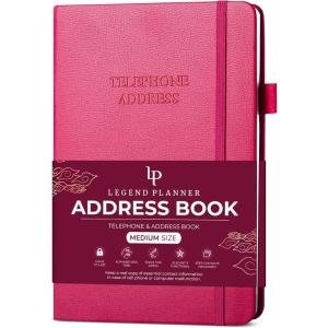 image:imageLegend Planner Address Book with Alphabetical Tabs Telephone Contacts Book for Phone Numbers Addresses Passwords Medium Hot PinkHot Pink