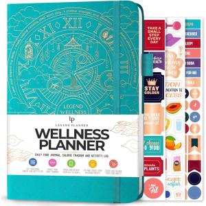 image:imageLegend Wellness Planner amp Food Journal  Daily Diet amp Health Journal with Weight Loss Measurement amp Exercise Trackers  Lifestyle amp Nutrition Diary  Lasts 6 Months A5 size  Dark TealTurquoise Gold Foil