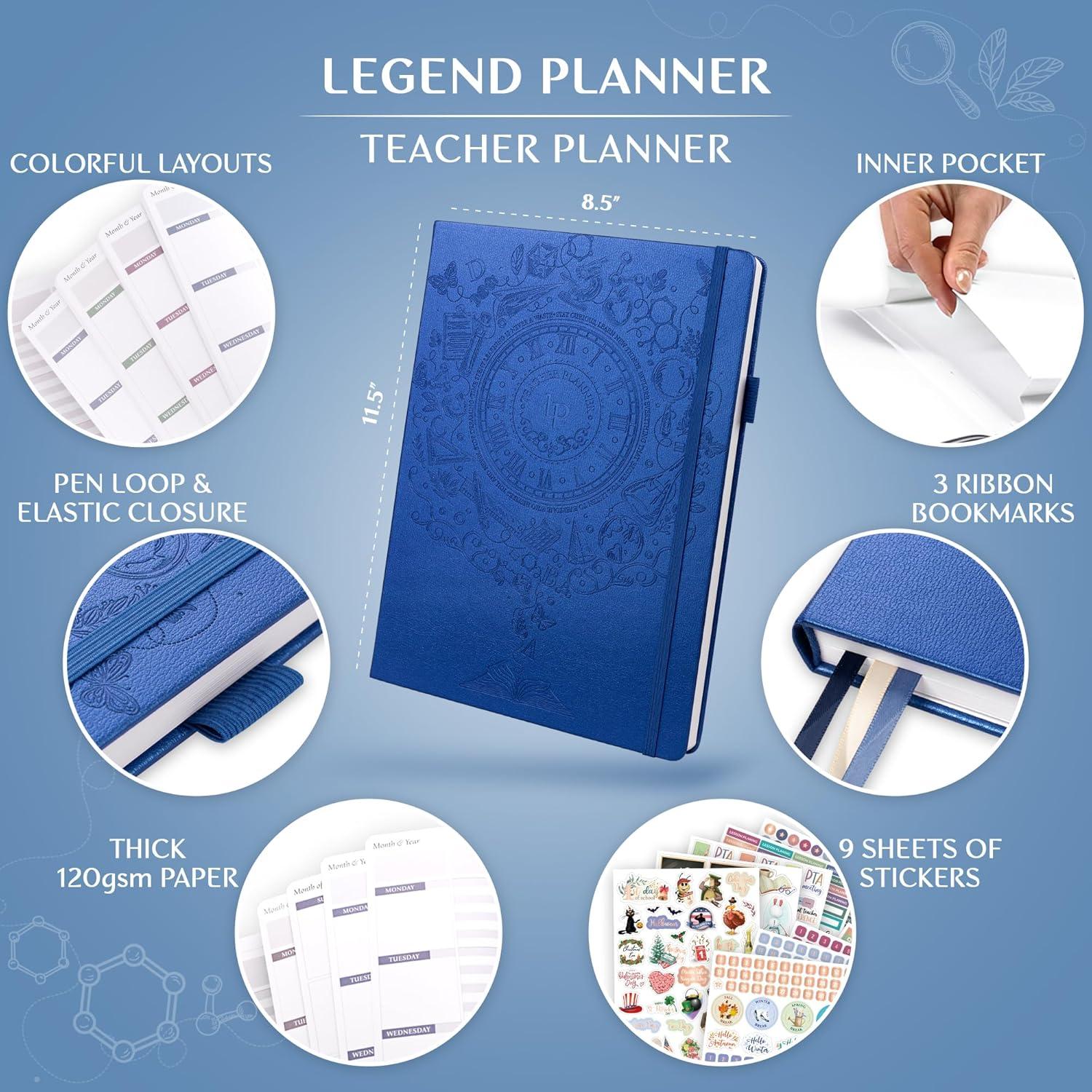 image:imageLegend Teacher Planner Undated Lesson Plan Book for Teachers with Weekly amp Monthly Calendars Classroom Organization amp School Year Planner 85x115 Hardcover Mystic GrayMystic Blue Debossed