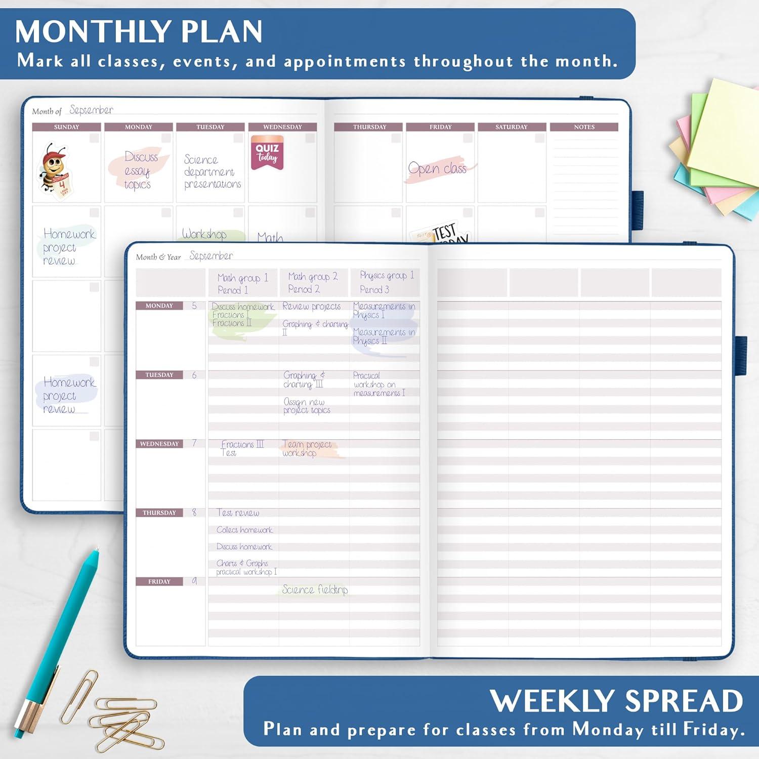 image:imageLegend Teacher Planner Undated Lesson Plan Book for Teachers with Weekly amp Monthly Calendars Classroom Organization amp School Year Planner 85x115 Hardcover Mystic GrayMystic Blue Debossed