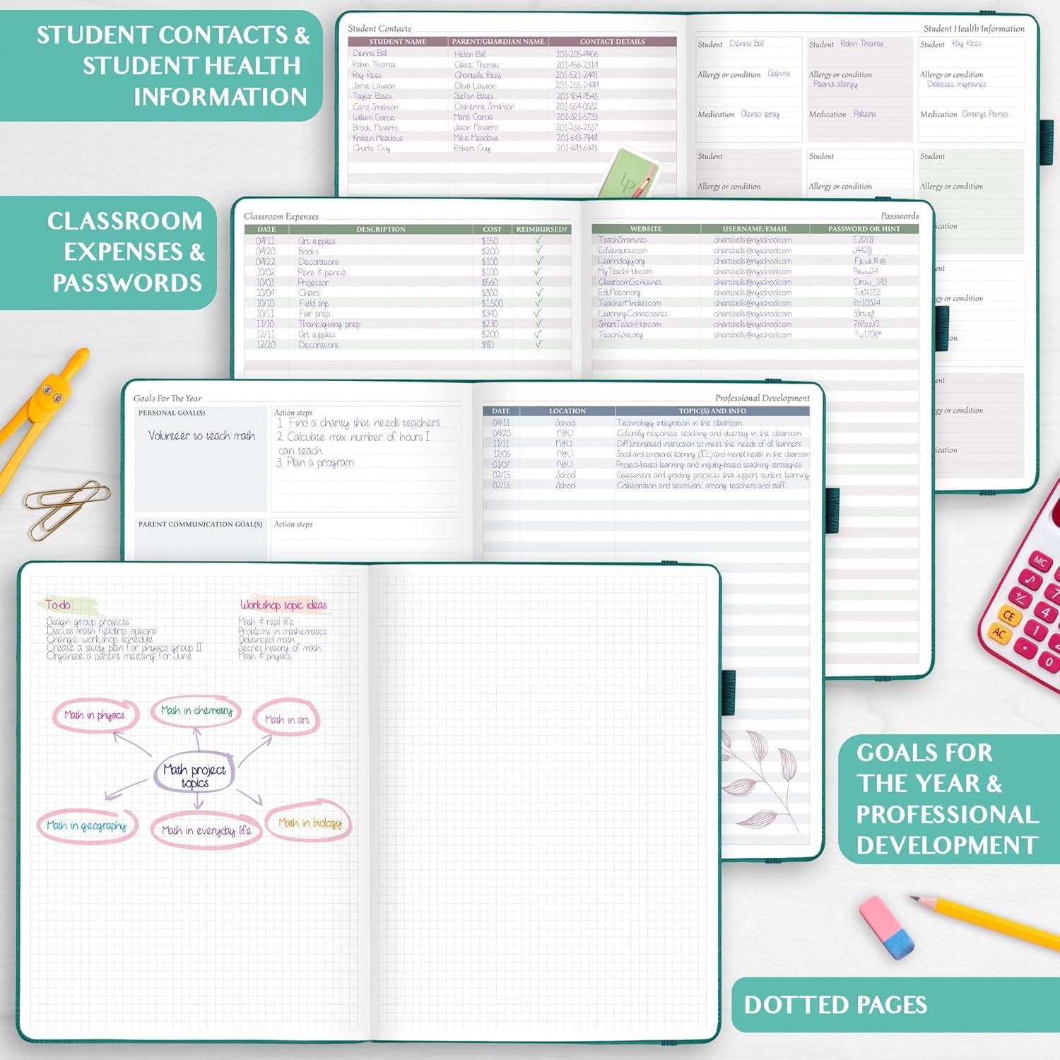 image:imageLegend Teacher Planner Undated Lesson Plan Book for Teachers with Weekly amp Monthly Calendars Classroom Organization amp School Year Planner 85x115 Hardcover Mystic GrayViridian Green Gold