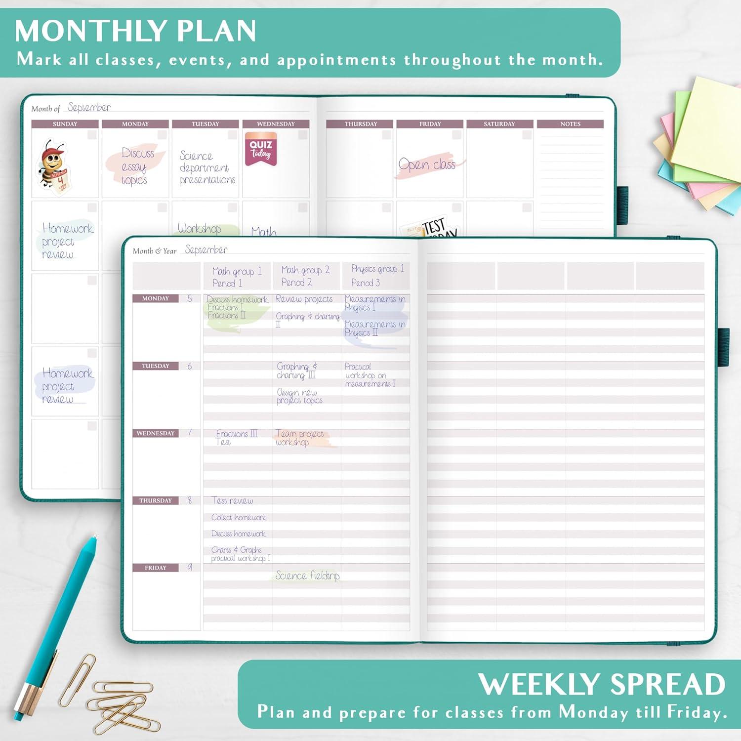 image:imageLegend Teacher Planner Undated Lesson Plan Book for Teachers with Weekly amp Monthly Calendars Classroom Organization amp School Year Planner 85x115 Hardcover Mystic GrayViridian Green Gold