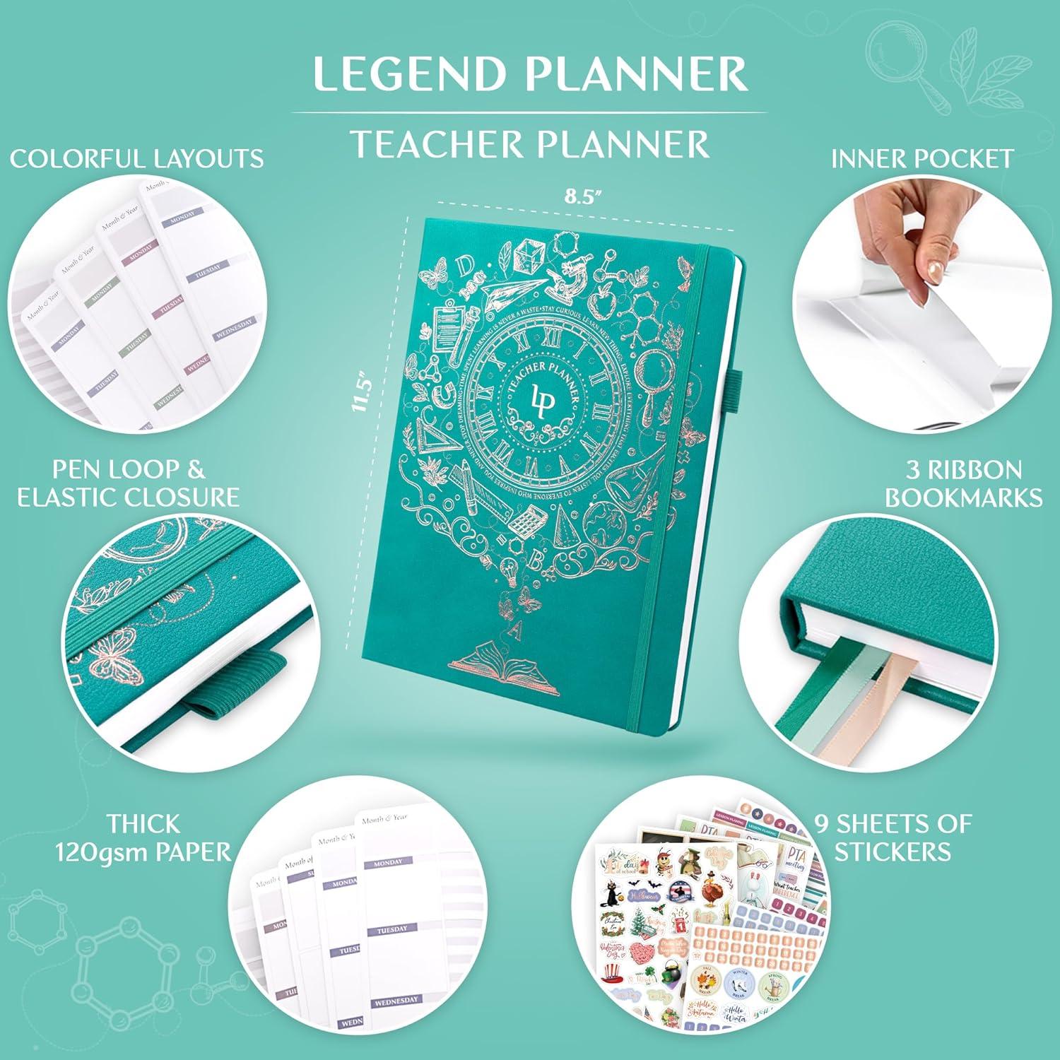 image:imageLegend Teacher Planner Undated Lesson Plan Book for Teachers with Weekly amp Monthly Calendars Classroom Organization amp School Year Planner 85x115 Hardcover Mystic GrayViridian Green Gold