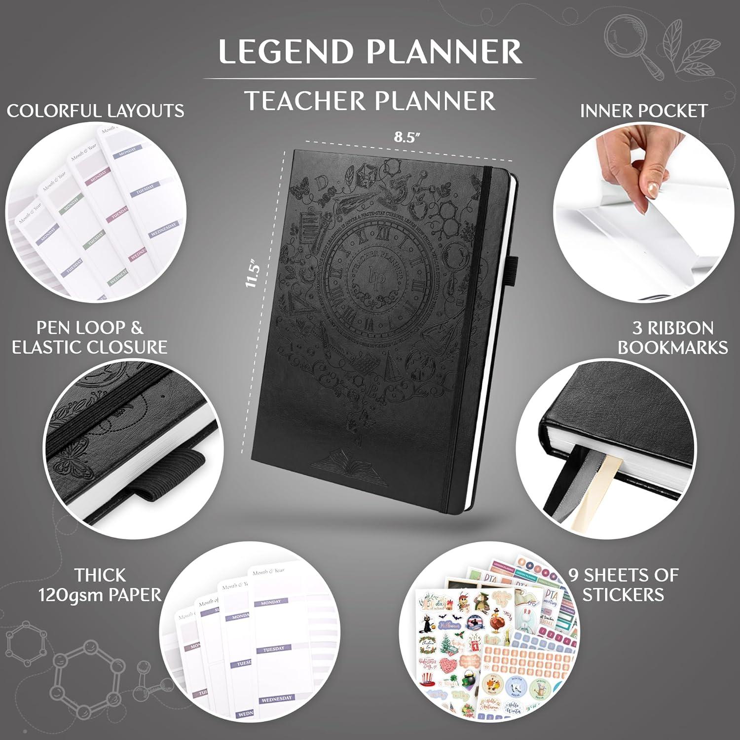 image:imageLegend Teacher Planner Undated Lesson Plan Book for Teachers with Weekly amp Monthly Calendars Classroom Organization amp School Year Planner 85x115 Hardcover Mystic GrayBlack Debossed