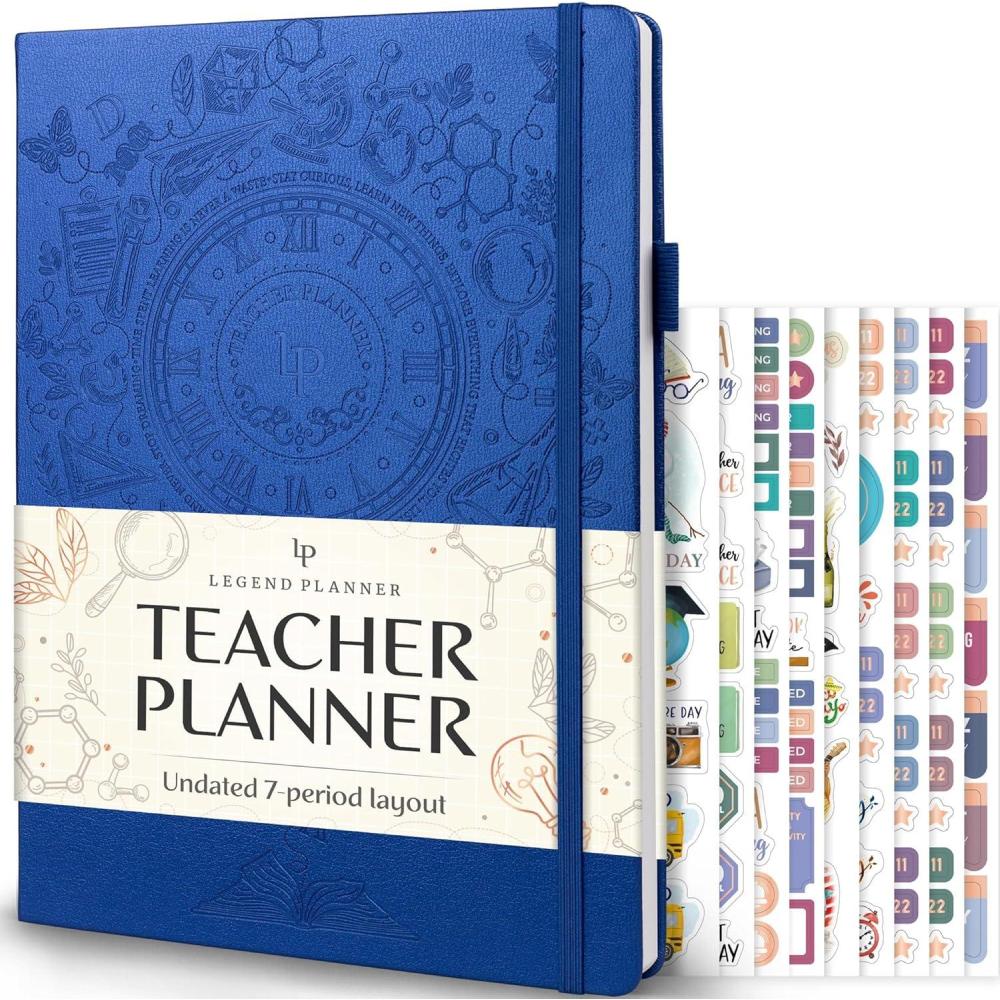 image:imageLegend Teacher Planner Undated Lesson Plan Book for Teachers with Weekly amp Monthly Calendars Classroom Organization amp School Year Planner 85x115 Hardcover Mystic GrayMystic Blue Debossed