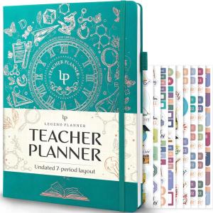 image:imageLegend Teacher Planner  Undated Lesson Plan Book for Teachers with Weekly amp Monthly Calendars  Classroom Organization amp School Year Planner  85x115 Hardcover Mystic GrayViridian Green Gold
