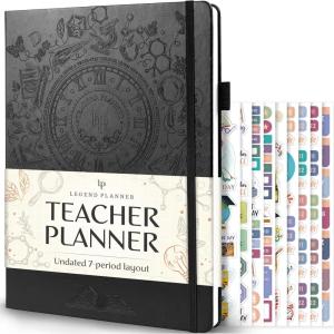 image:imageLegend Teacher Planner  Undated Lesson Plan Book for Teachers with Weekly amp Monthly Calendars  Classroom Organization amp School Year Planner  85x115 Hardcover Mystic GrayBlack Debossed