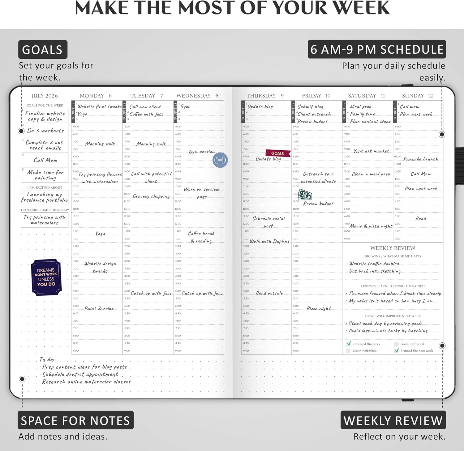 image:imageLegend Dated Hourly Weekly Planner 2026 Daily Monthly amp Yearly Agenda with Time Slots Hardcover Organizer Journal 58x83 PeriwinkleBlack