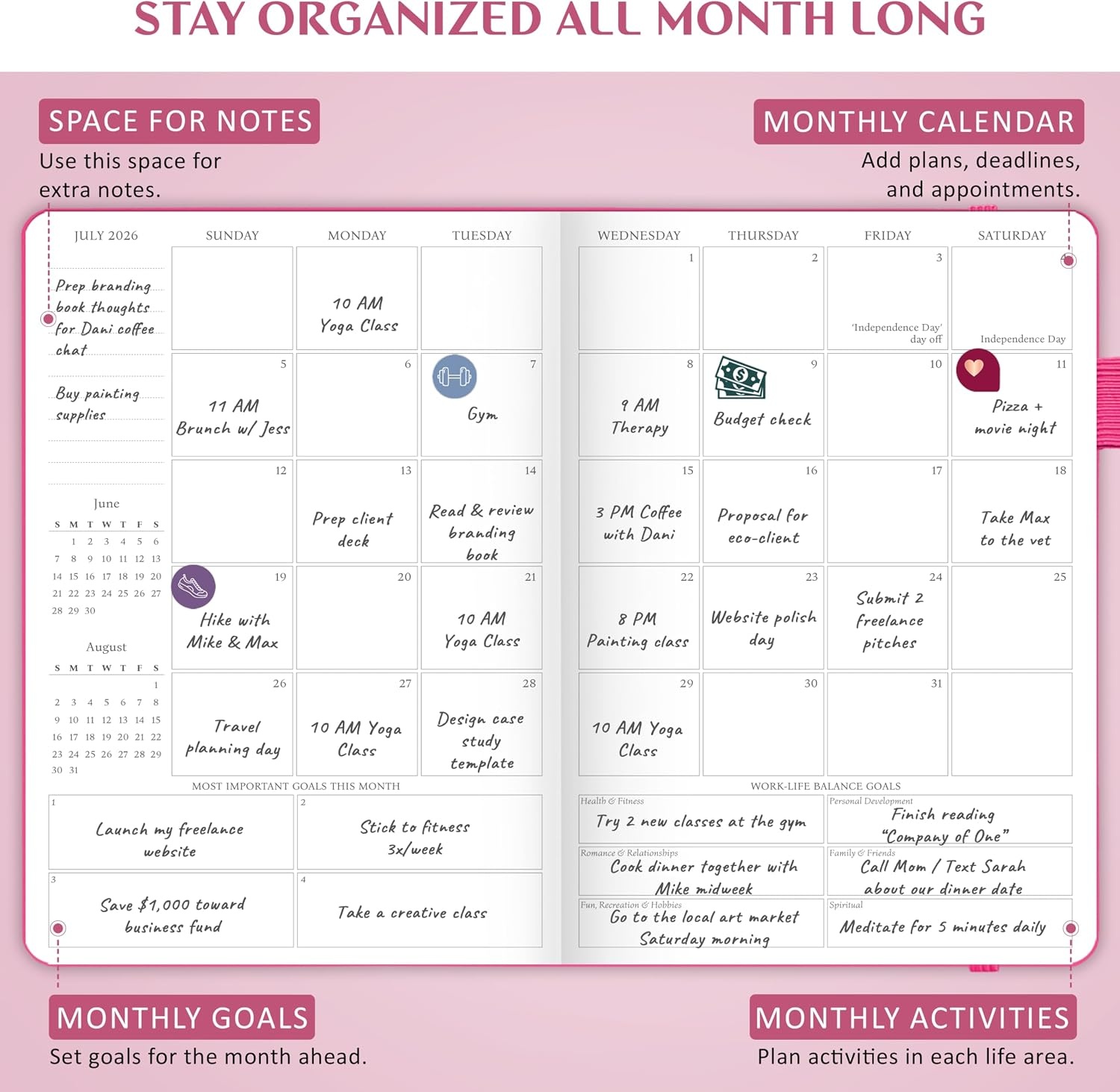 image:imageLegend Dated Hourly Weekly Planner 2026 Daily Monthly amp Yearly Agenda with Time Slots Hardcover Organizer Journal 58x83 PeriwinkleHot Pink