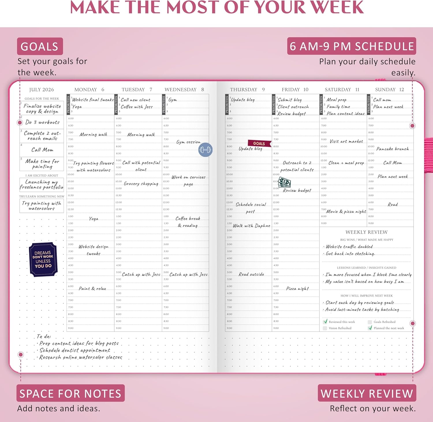 image:imageLegend Dated Hourly Weekly Planner 2026 Daily Monthly amp Yearly Agenda with Time Slots Hardcover Organizer Journal 58x83 PeriwinkleHot Pink