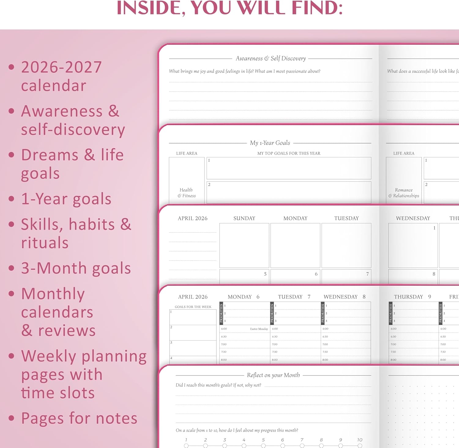 image:imageLegend Dated Hourly Weekly Planner 2026 Daily Monthly amp Yearly Agenda with Time Slots Hardcover Organizer Journal 58x83 PeriwinkleHot Pink